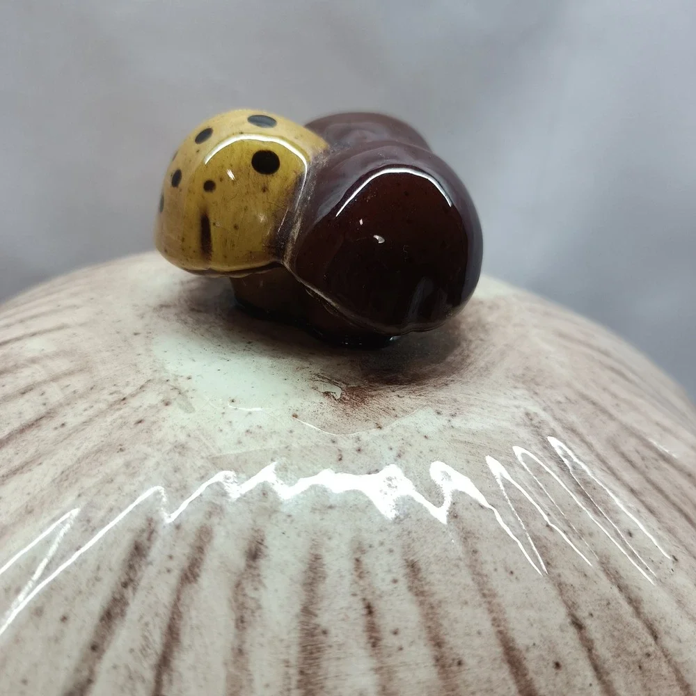 Vtg Arnel's Mushroom Ceramic Cookie Jar Brown Tan Cottagecore Kitchen Decor 70s